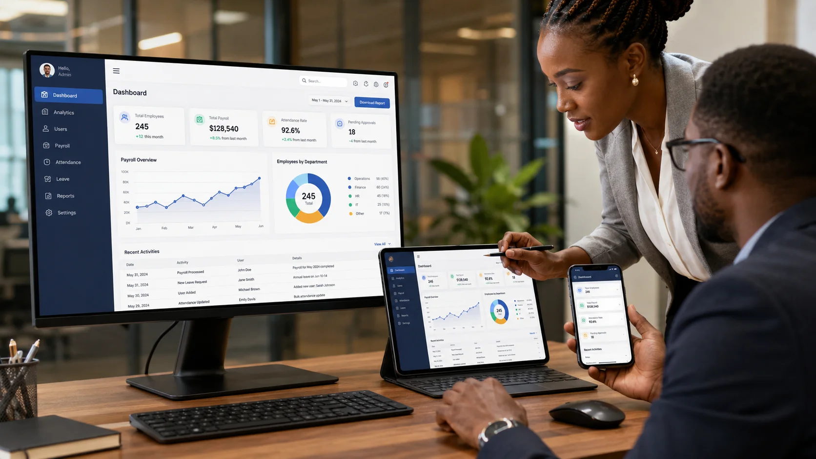 African software professional developing a custom business system